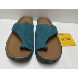 Strive Capri II  Women size 10 suede teal flat slip on sandal with ark support